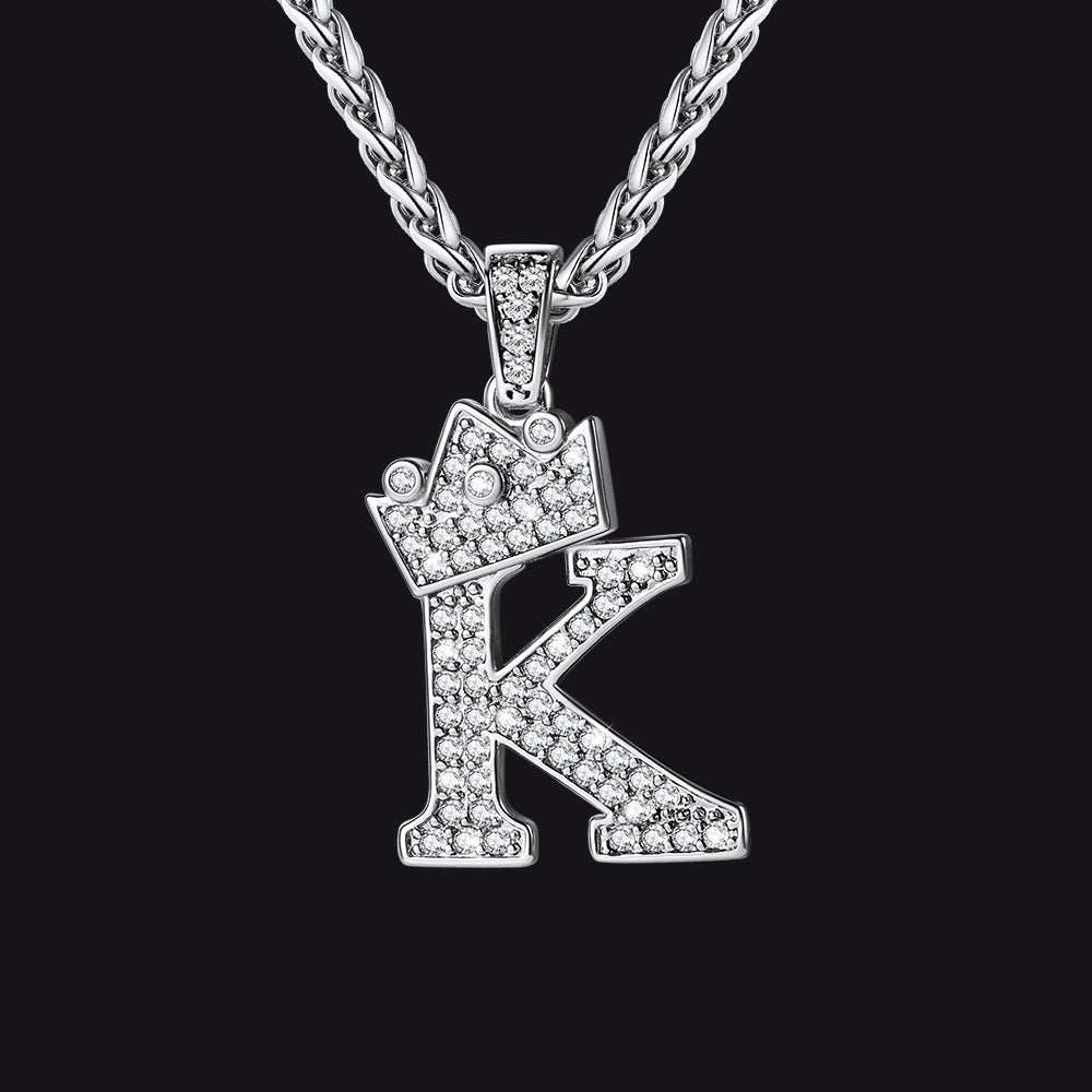 Steel K initial CZ Cuban chain necklace for men and women