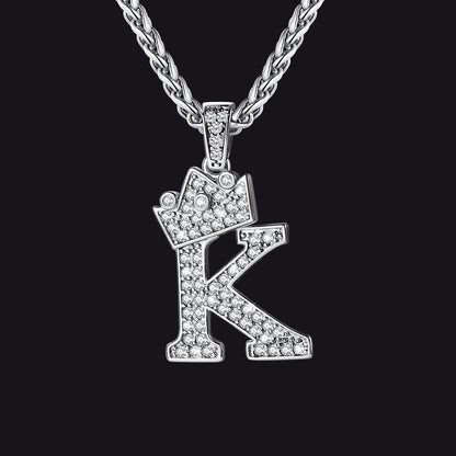 Steel K initial CZ Cuban chain necklace for men and women