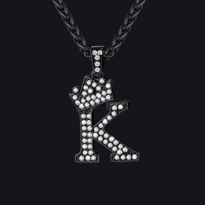 Black K initial CZ Cuban chain necklace for men and women
