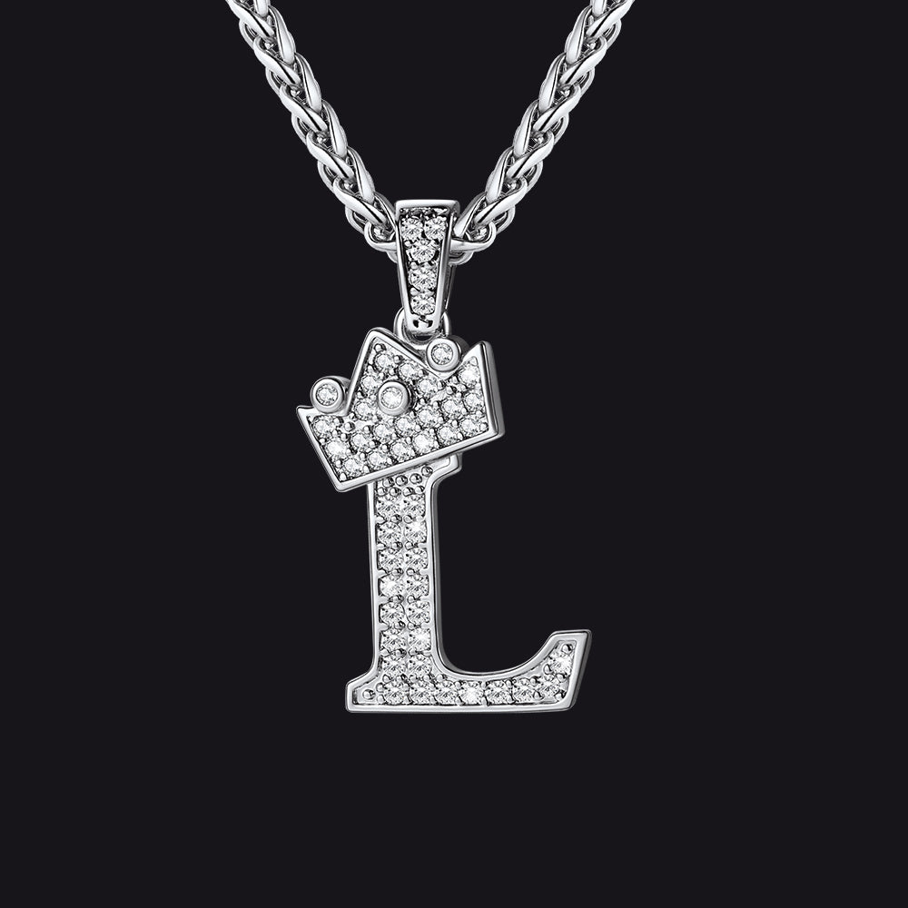 Steel L initial CZ Cuban chain necklace for men and women