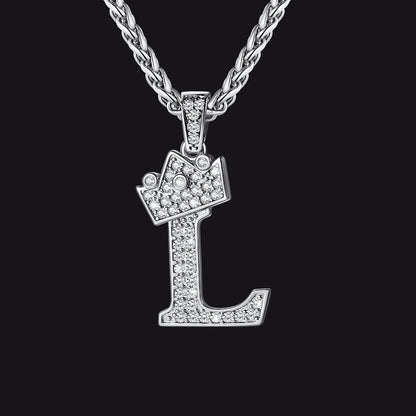 Steel L initial CZ Cuban chain necklace for men and women
