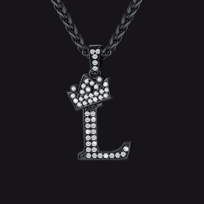 Black L initial CZ Cuban chain necklace for men and women