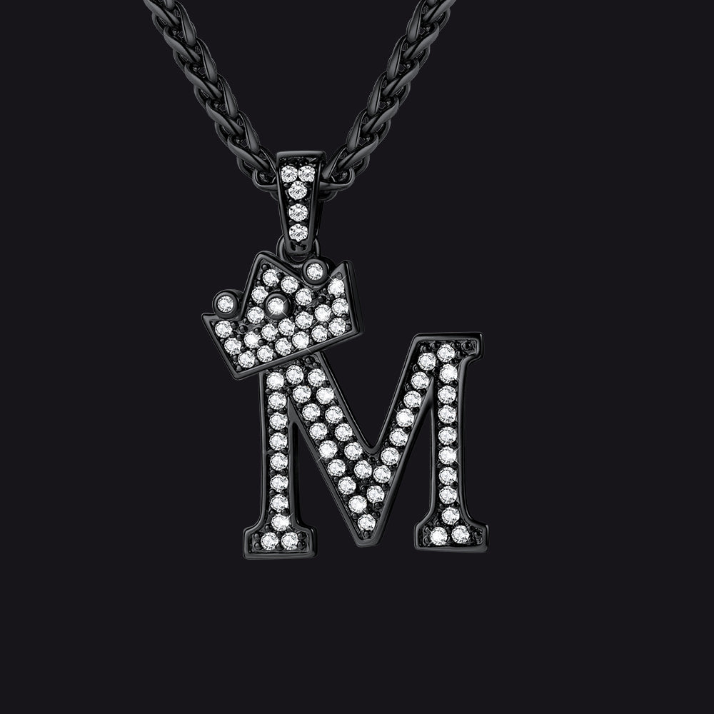 Black M initial CZ Cuban chain necklace for men and women