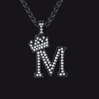 Black M initial CZ Cuban chain necklace for men and women
