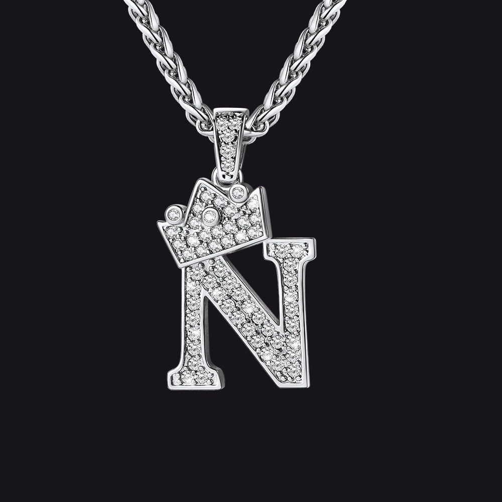 Steel N initial CZ Cuban chain necklace for men and women