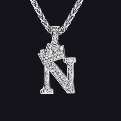 Steel N initial CZ Cuban chain necklace for men and women