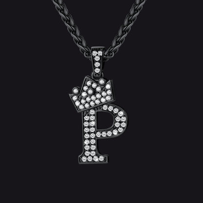 Black P initial CZ Cuban chain necklace for men and women
