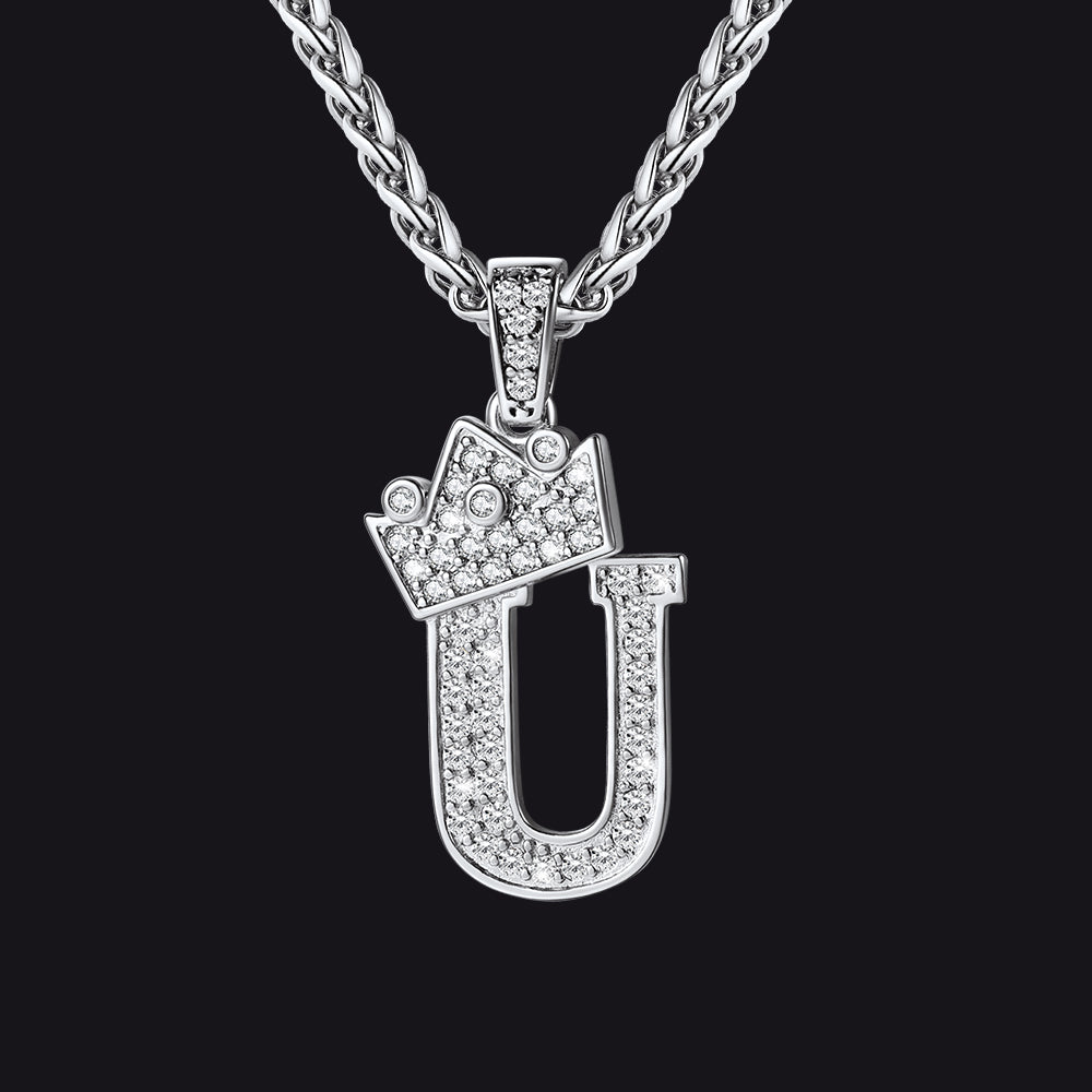 Steel U initial CZ Cuban chain necklace for men and women
