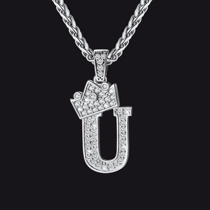 Steel U initial CZ Cuban chain necklace for men and women