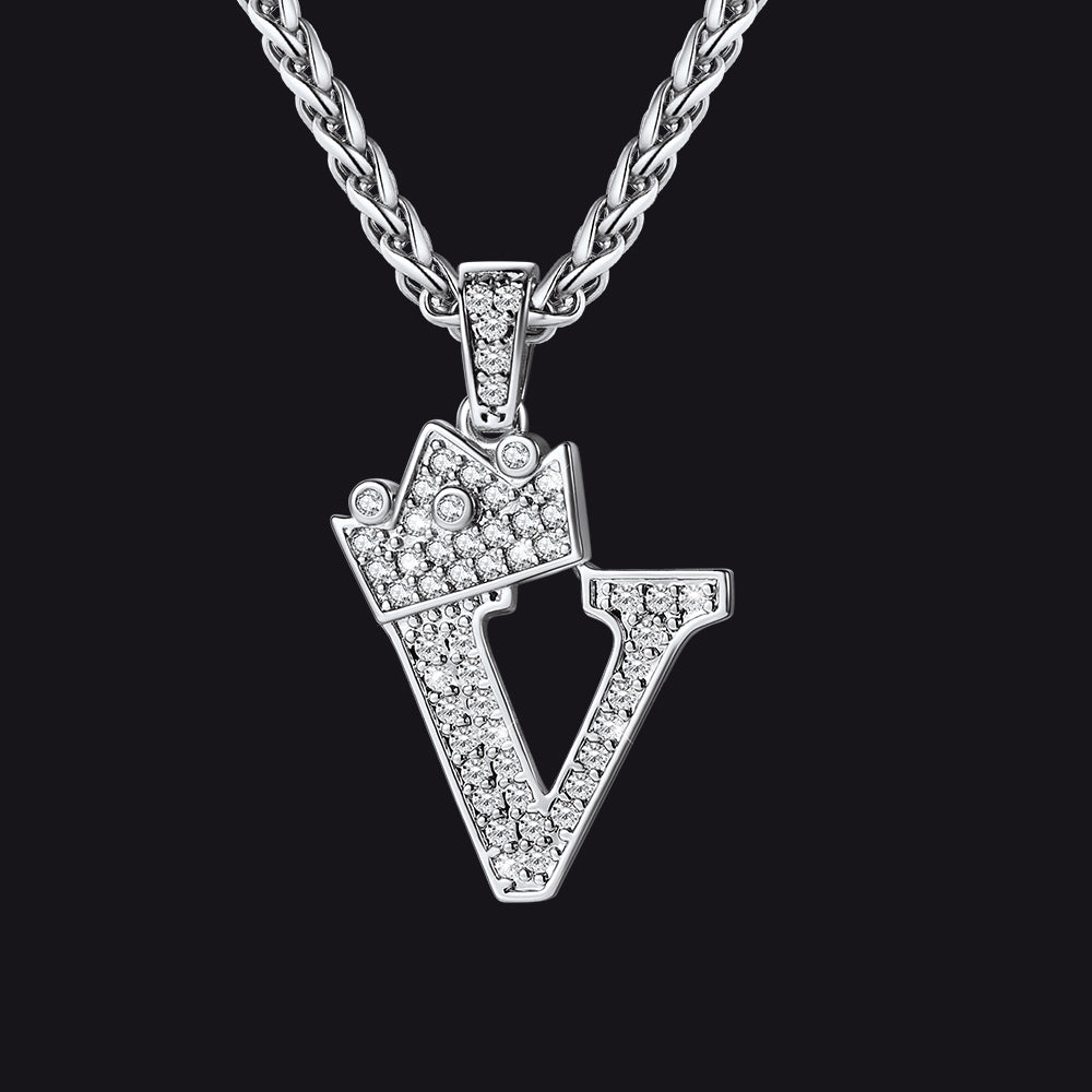 Steel V initial CZ Cuban chain necklace for men and women