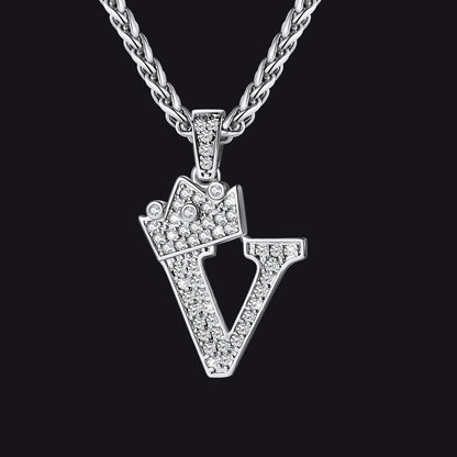 Steel V initial CZ Cuban chain necklace for men and women