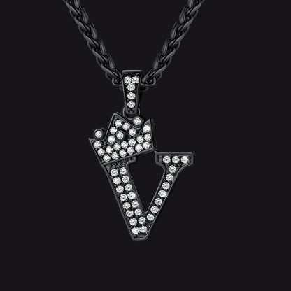 Black V initial CZ Cuban chain necklace for men and women