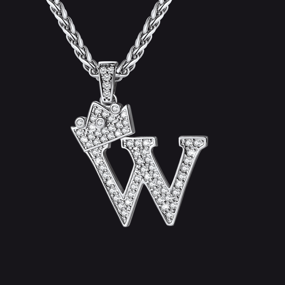 Steel W initial CZ Cuban chain necklace for men and women