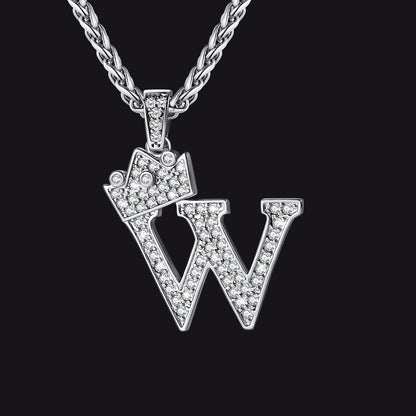 Steel W initial CZ Cuban chain necklace for men and women