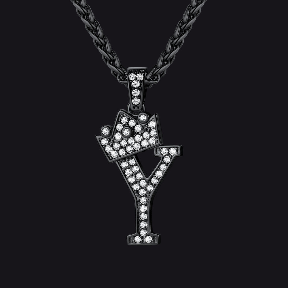 Black Y initial CZ Cuban chain necklace for men and women