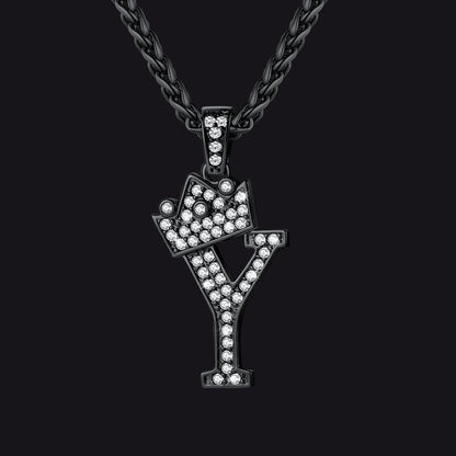 Black Y initial CZ Cuban chain necklace for men and women