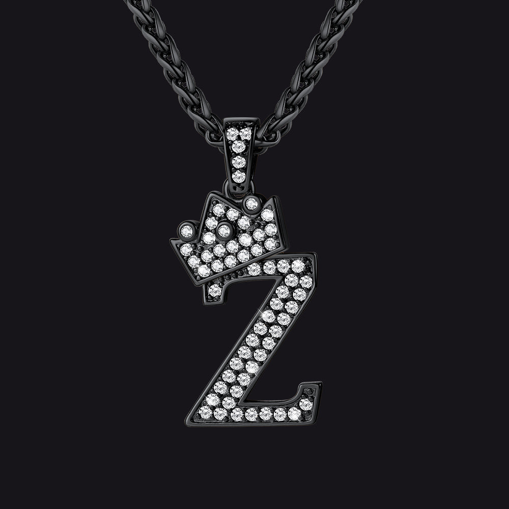 Black Z initial CZ Cuban chain necklace for men and women