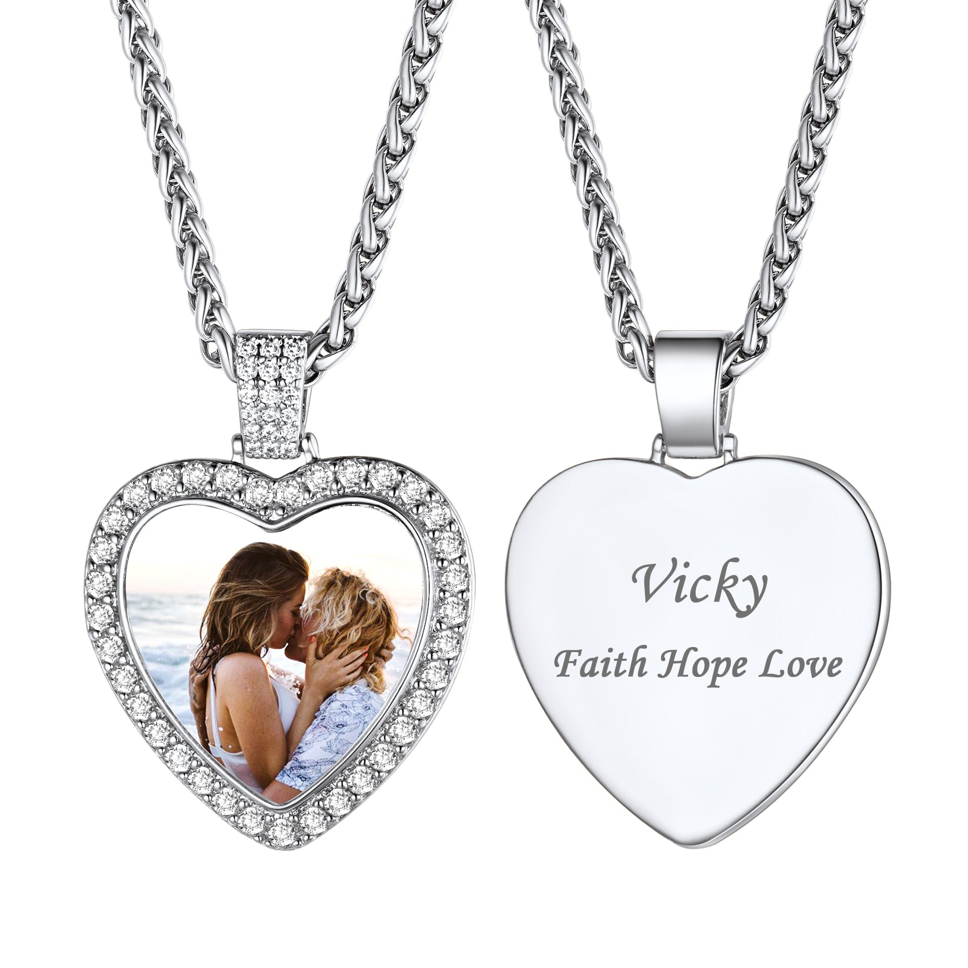 Custom Cubic Zirconia Heart Shape Picture Necklace Gift