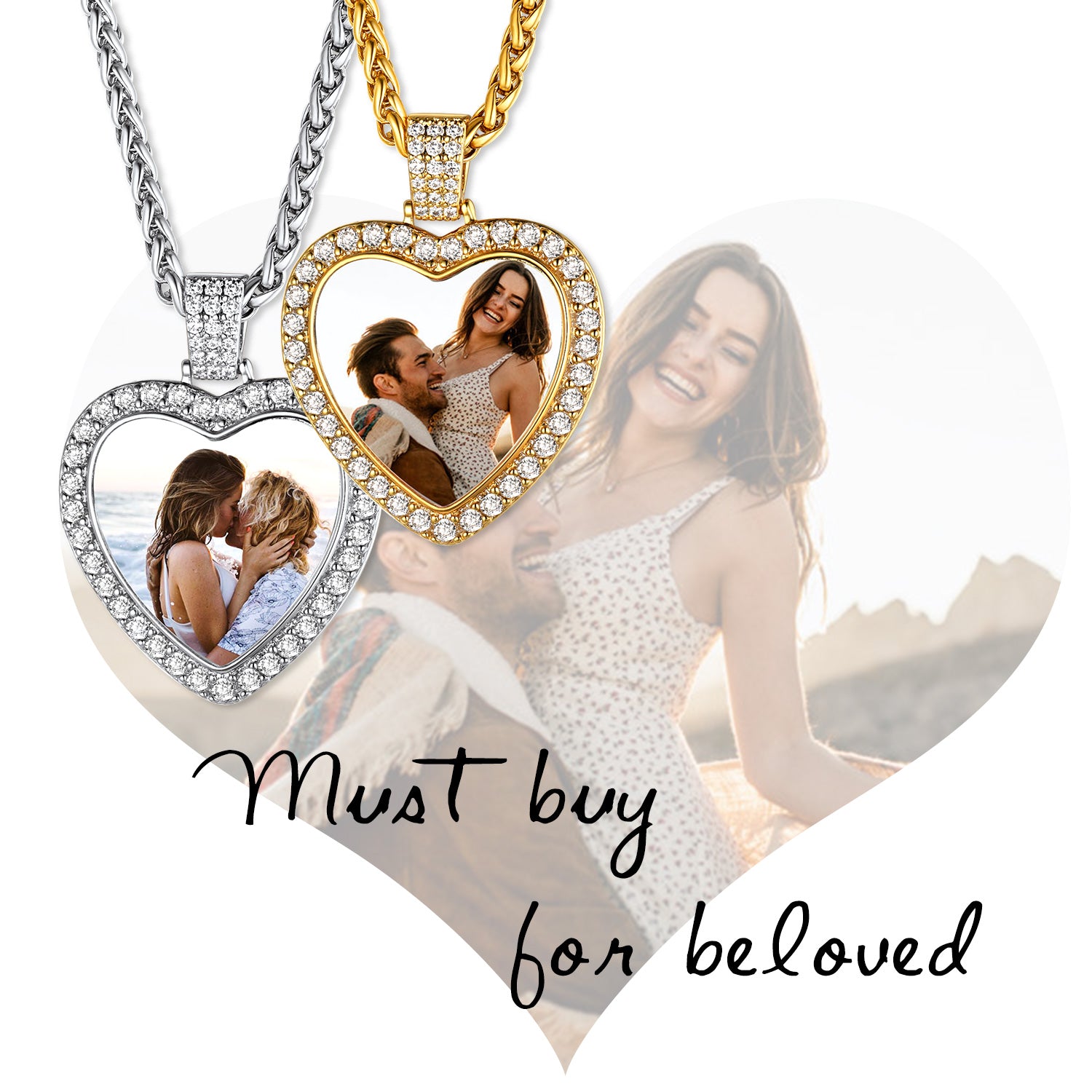 Custom Cubic Zirconia Heart Shape Picture Necklace Gift