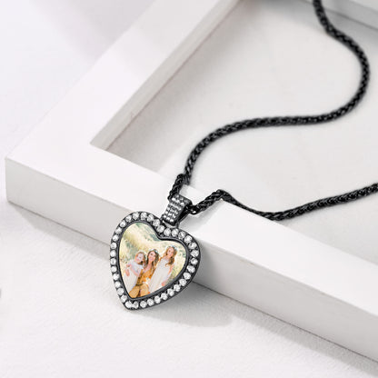 Custom Cubic Zirconia Heart Shape Picture Necklace Gift