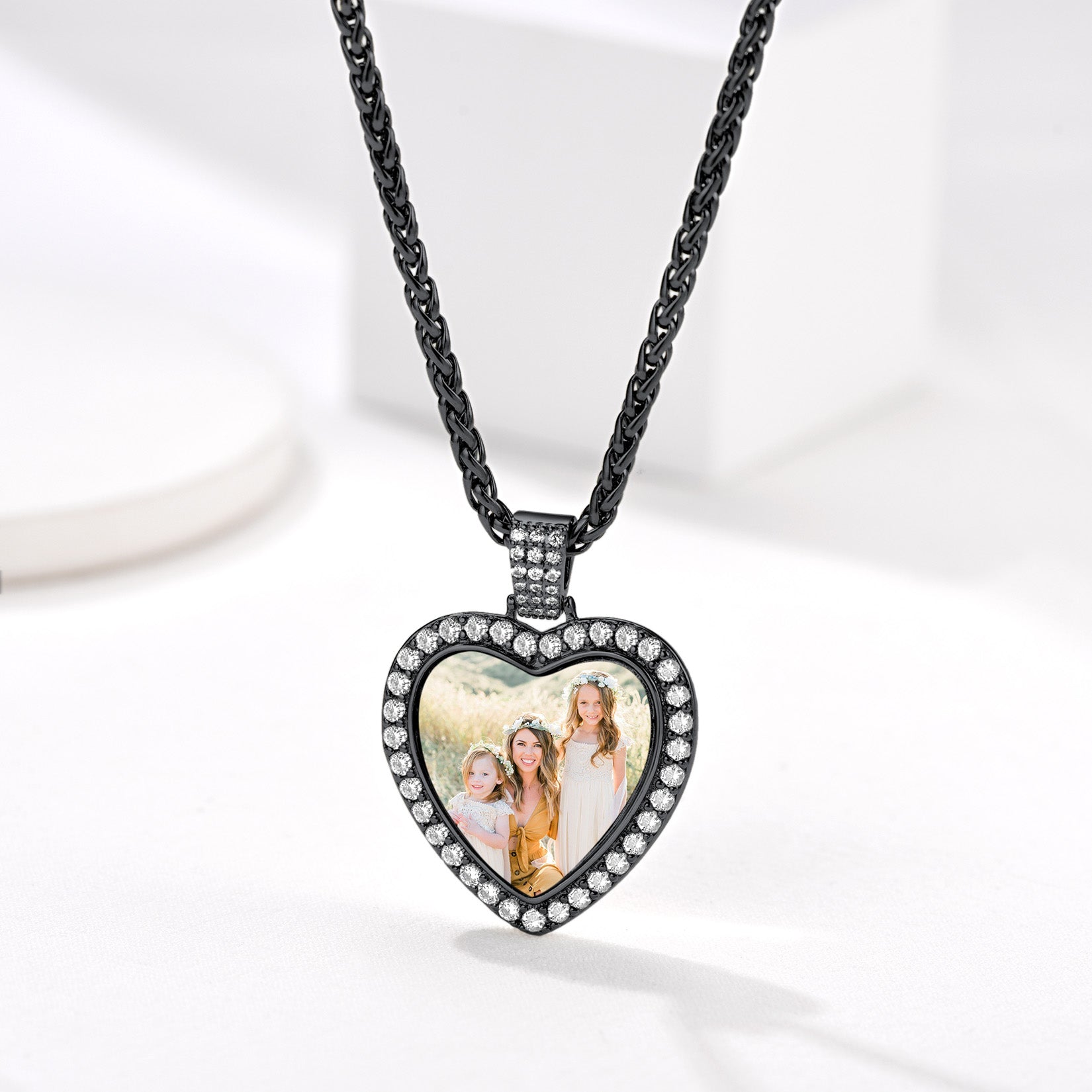 Custom Cubic Zirconia Heart Shape Picture Necklace Gift