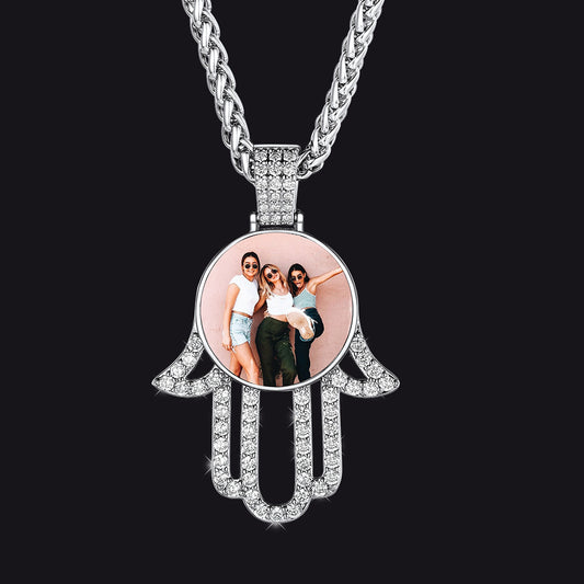 personalized photo Hand of Fatima necklace with CZ stonesimg