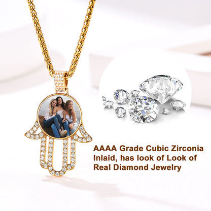 cubic zirconia Hand of Fatima locket necklace