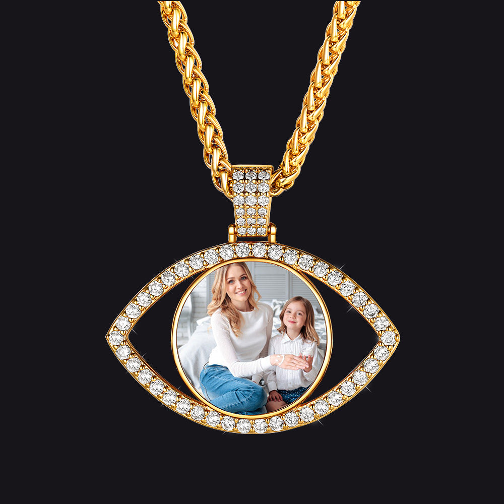 Personalized Picture Evil Eye Necklace with CZ for Men