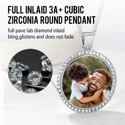 Personalized Large Picture Circle Necklace Memorial Photo Pendant for Men