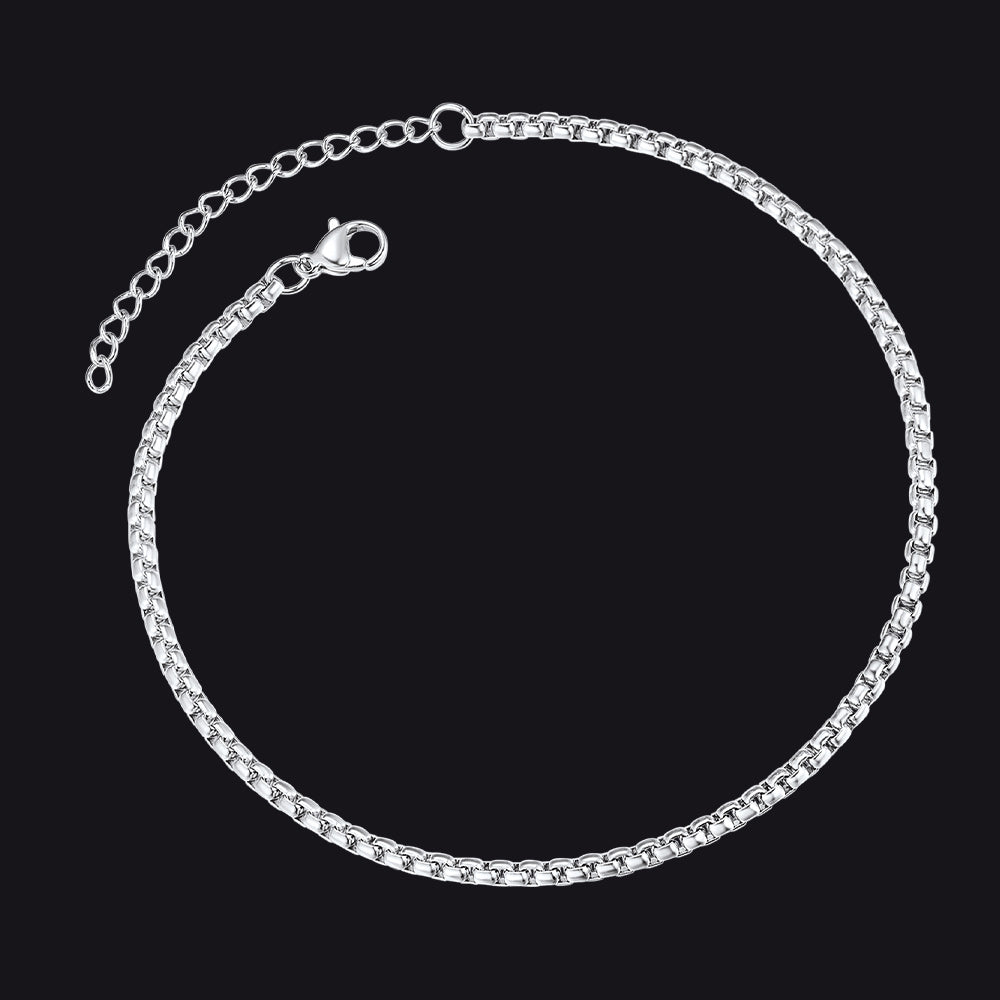  Silver 3mm Box Chain Anklet Summer Foot Jewelry for Women