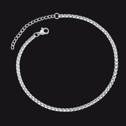  Silver 3mm Box Chain Anklet Summer Foot Jewelry for Women
