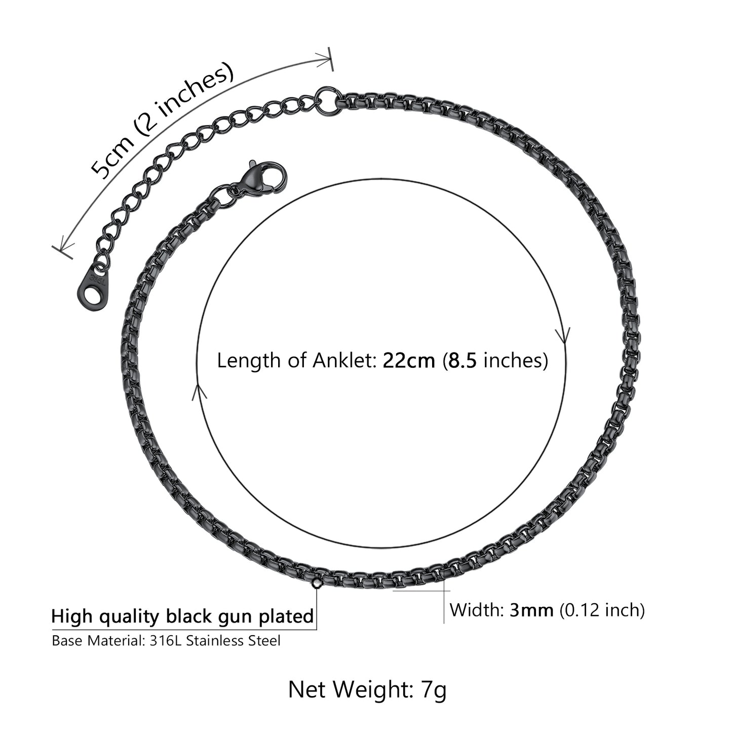   3mm Box Chain Anklet Summer Foot Jewelry for Women