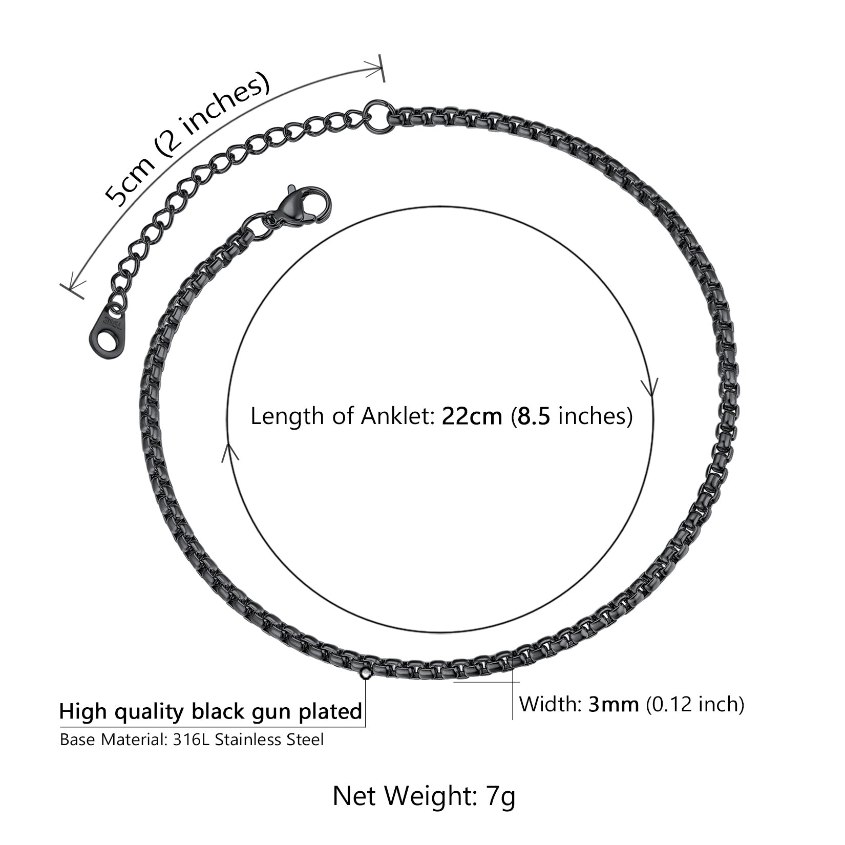   3mm Box Chain Anklet Summer Foot Jewelry for Women