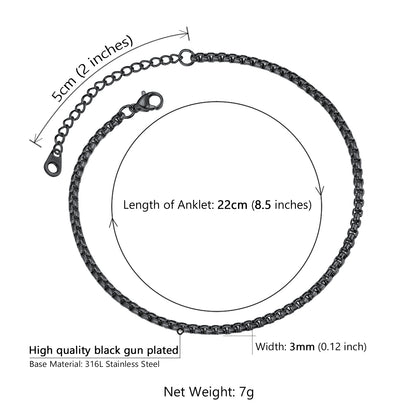   3mm Box Chain Anklet Summer Foot Jewelry for Women