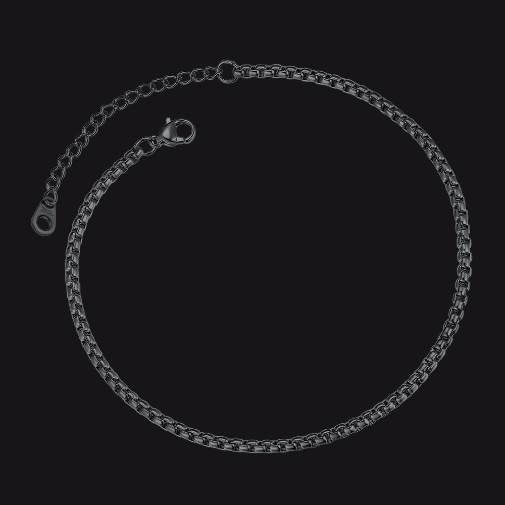  Black 3mm Box Chain Anklet Summer Foot Jewelry for Women