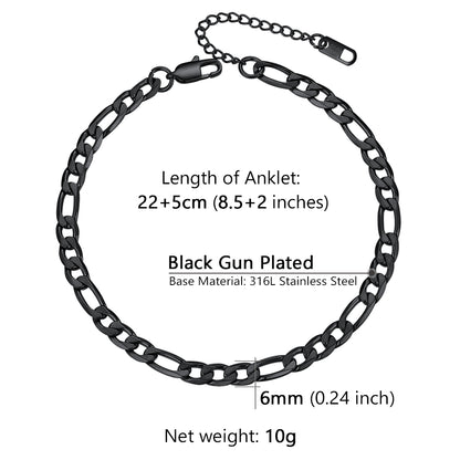  6mm Figaro Chain Anklet Bracelet Summer Foot Jewelry for Women
