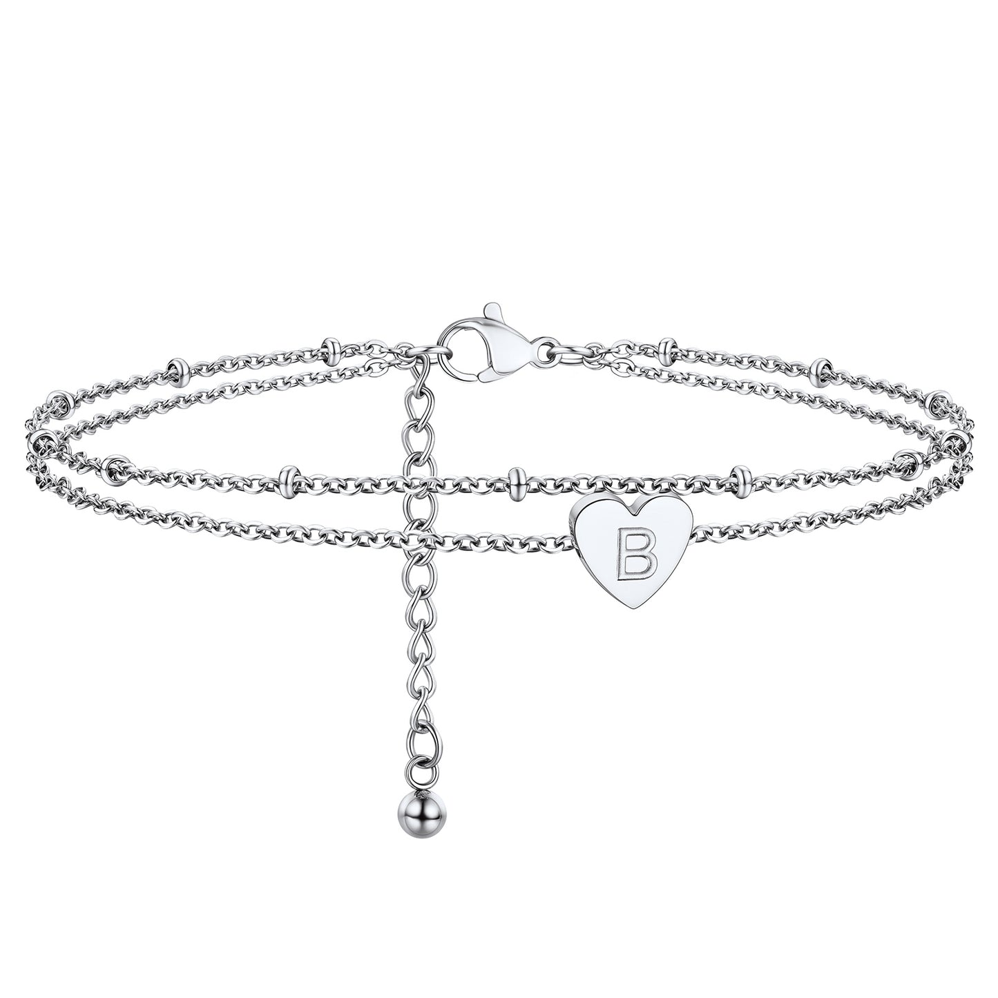 A-Z Initial Letter Heart Ankle Chain Layered Anklet for Women