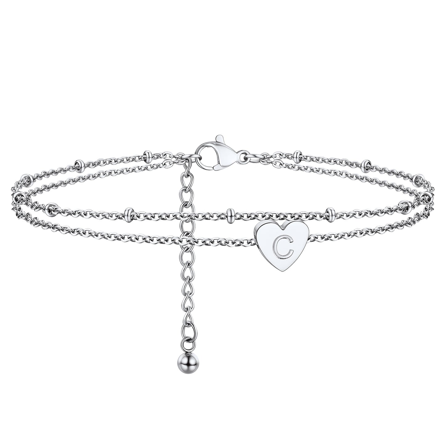 A-Z Initial Letter Heart Ankle Chain Layered Anklet for Women