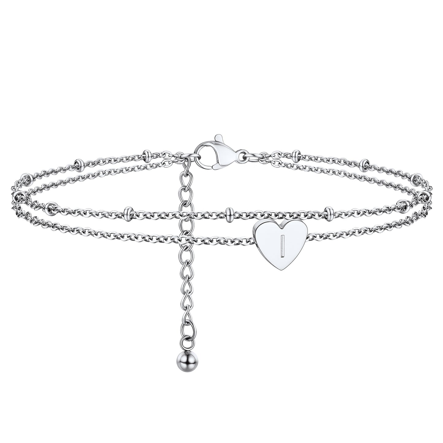 A-Z Initial Letter Heart Ankle Chain Layered Anklet for Women