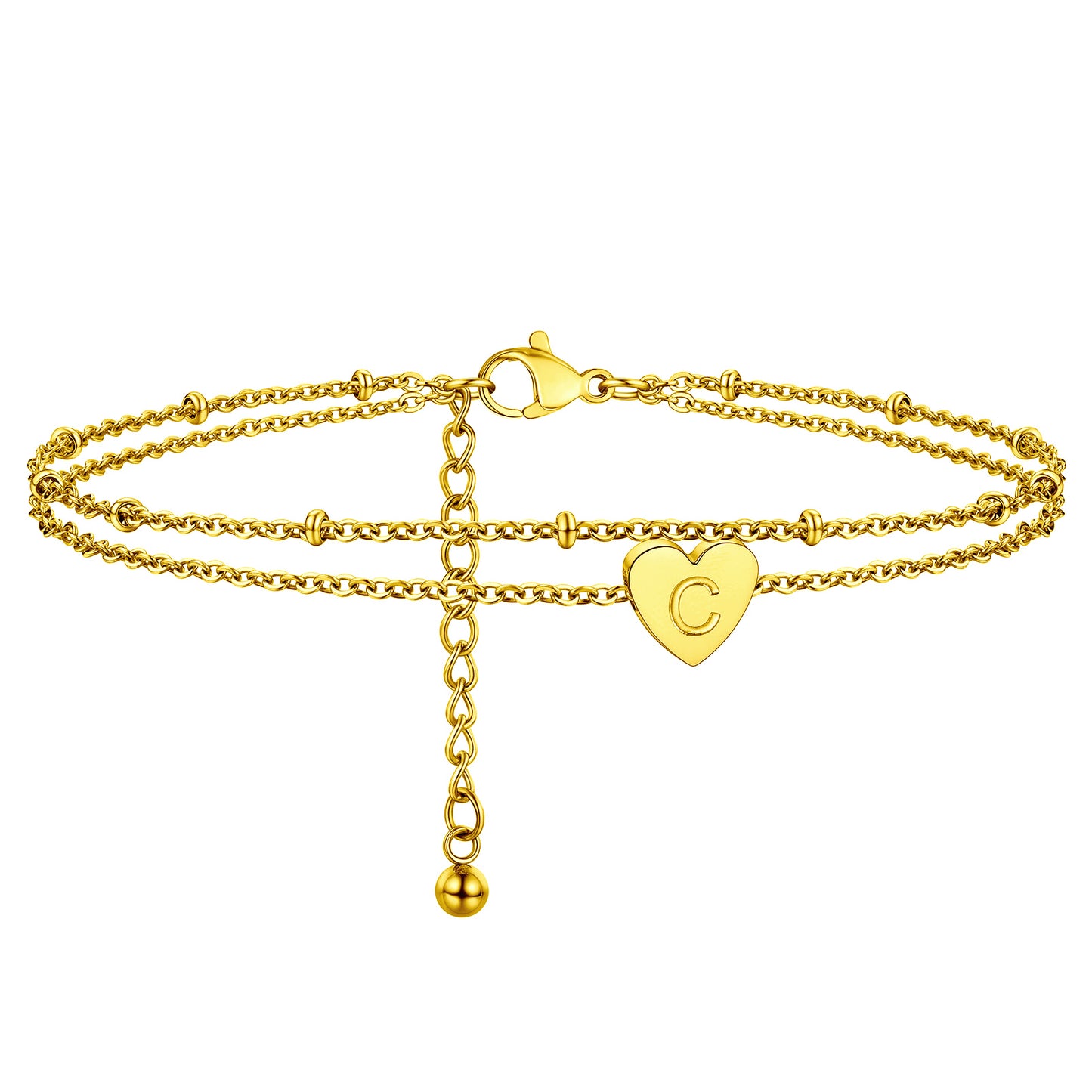 A-Z Initial Letter Heart Anklet Chain Layered Anklet for Women