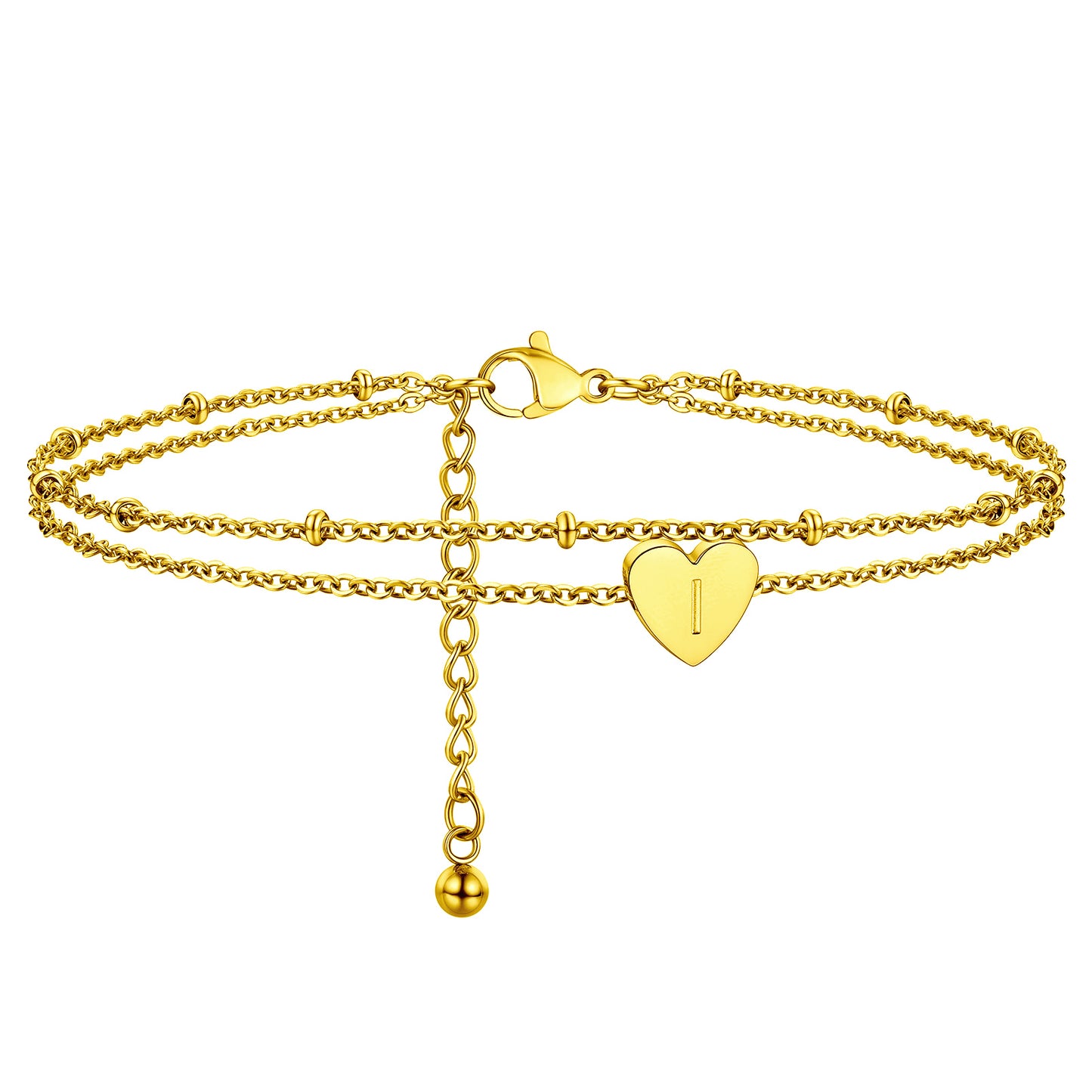 A-Z Initial Letter Heart Ankle Chain Layered Anklet for Women