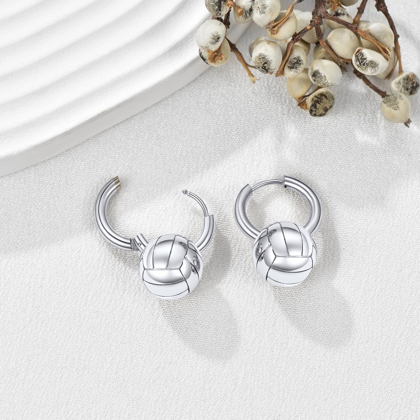 FaithHeart Unisex Trendy 3D Ball Stainless Steel Dangle Earrings FaithHeart