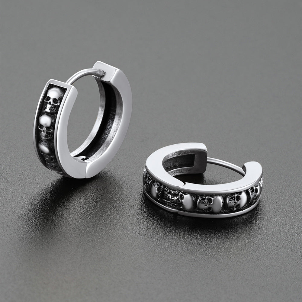 Gothic Skull Huggie Hoop Earrings For Men Women