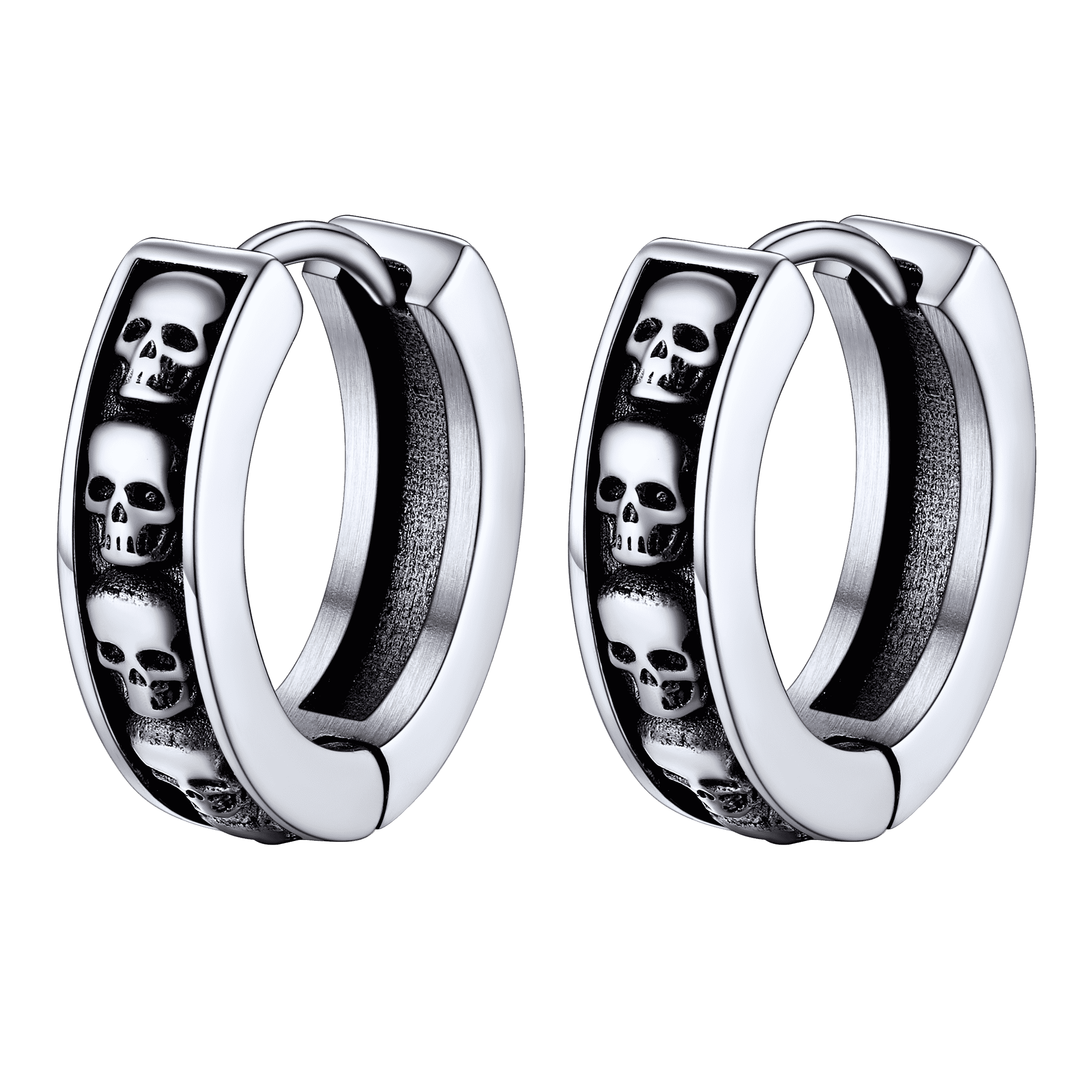 FaithHeart Sterling Silver Skull Huggie Hoop Earrings For Men FaithHeart