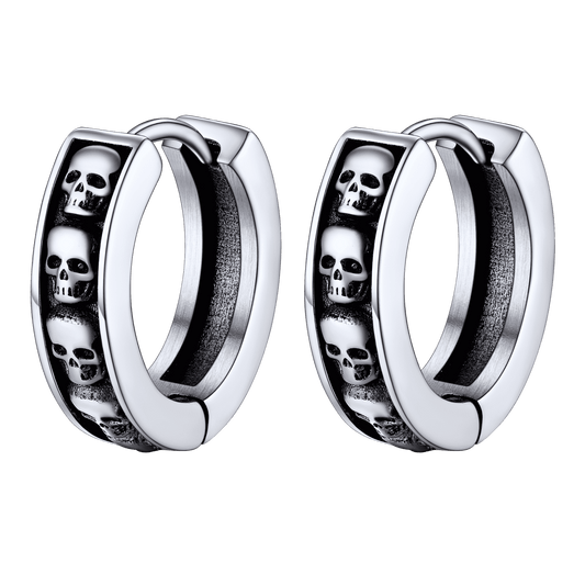 FaithHeart Sterling Silver Skull Huggie Hoop Earrings For Men FaithHeart