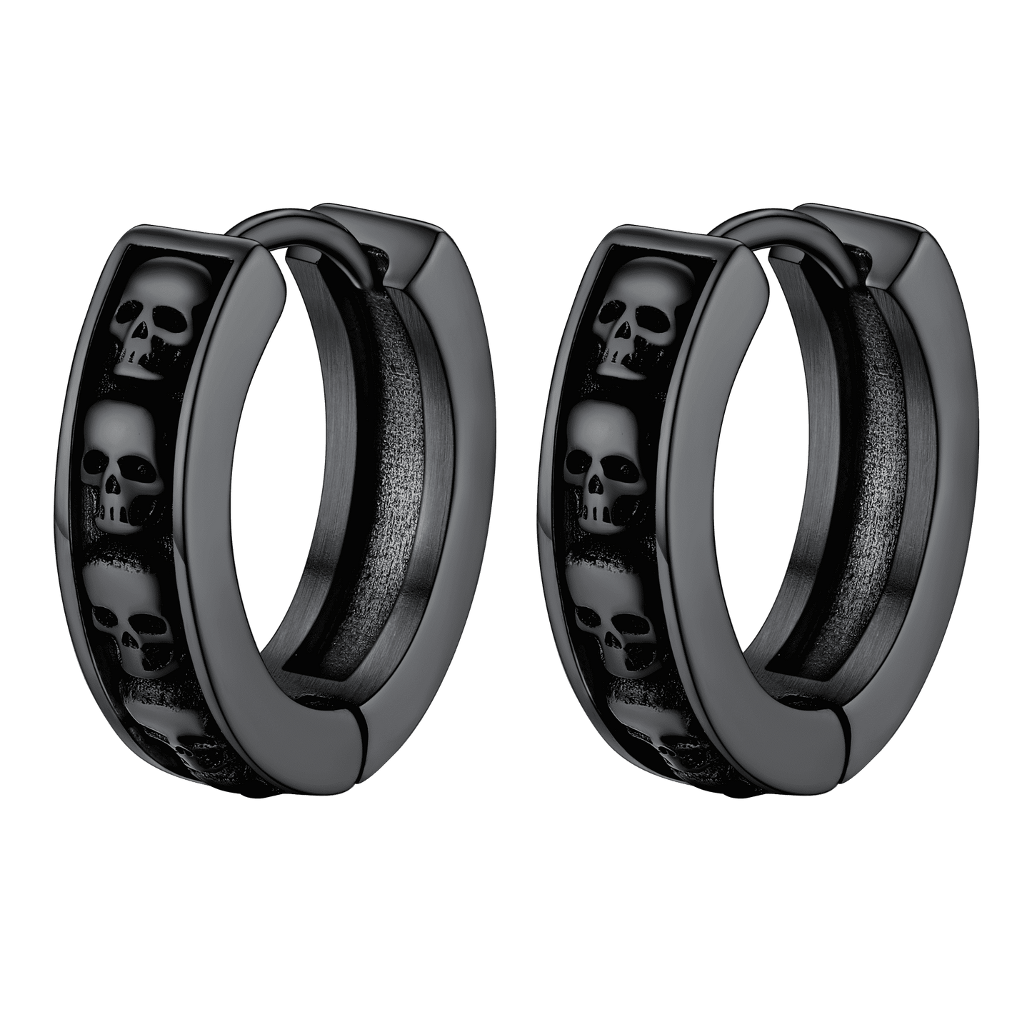FaithHeart Sterling Silver Skull Huggie Hoop Earrings For Men FaithHeart
