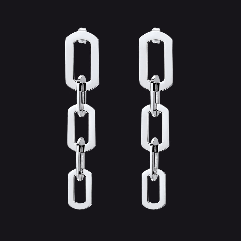 Steel Short Link Cuban Chain Dangle Earrings