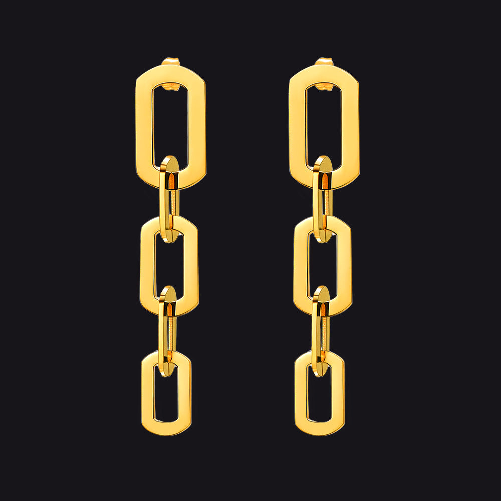 Gold Short Cuban Chain Dangle Earrings