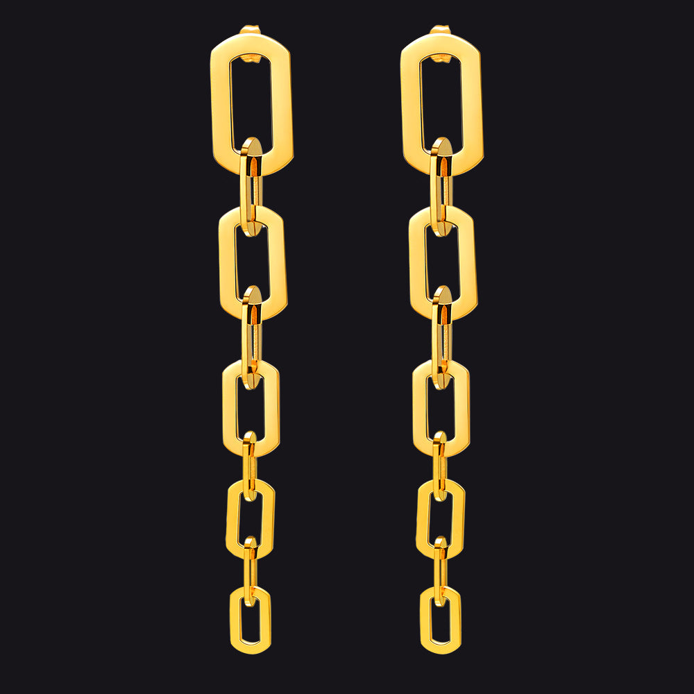 Gold Long Link Hip Hop Style Earrings