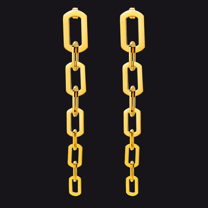 Gold Long Link Hip Hop Style Earrings